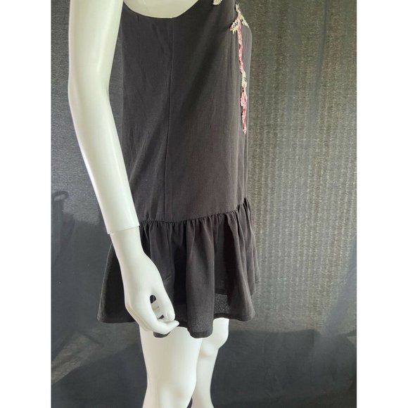 Via Vai Women's Mini Dress Sleeveless Black Flowers Embroidered Open Back S - Picture 6 of 12